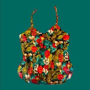 Kathryn vintage silk cami floral teal red black size small camisole blouse top